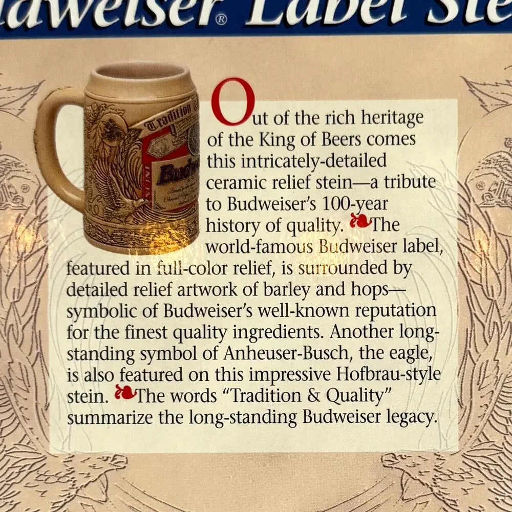 Vtg 1995 Budweiser Beer Stein Anheuser-Busch Collectible Mug w/Box